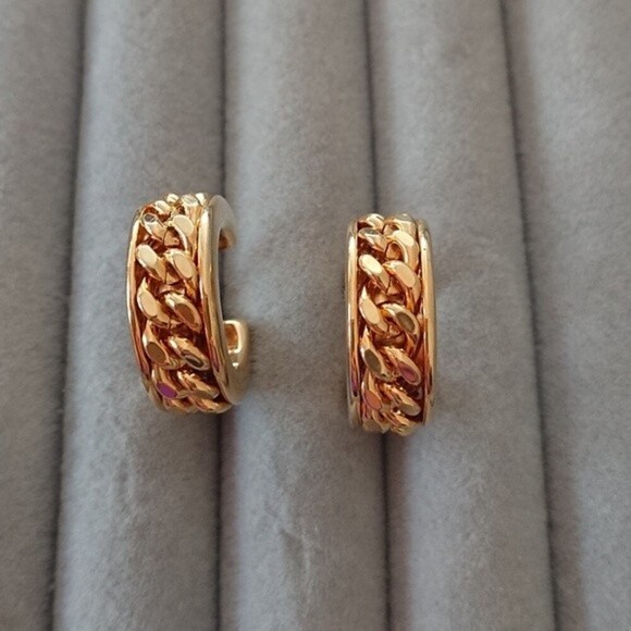 Brass Chain Link gold tone Hoop earrings - Picture 1 of 7